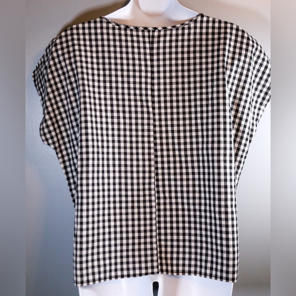 Emery Rose Gingham Blouse Black White Check V-Neck Top Size 2XL - Picture 5 of 11